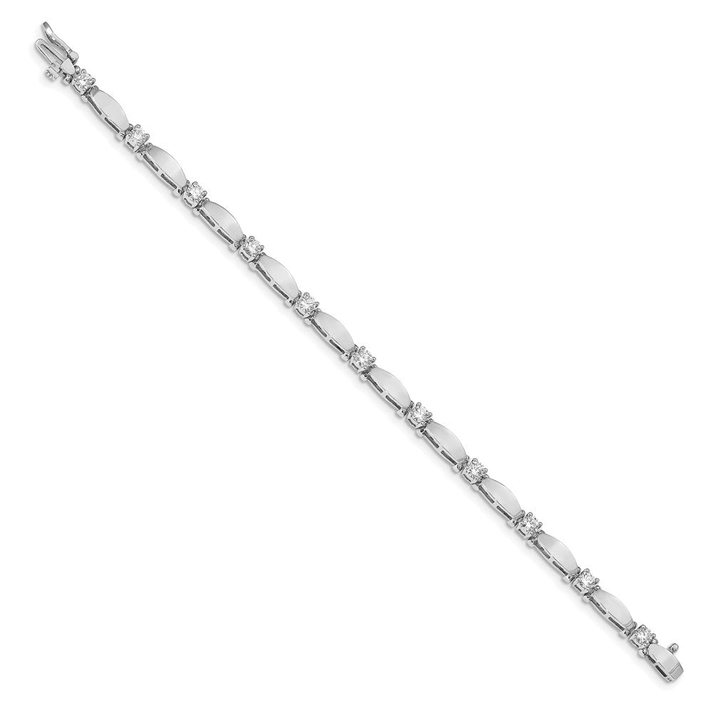 14k White Gold Complete 1.87 carat Round AA Diamond Curved Bar Link 7 inch Tennis Bracelet