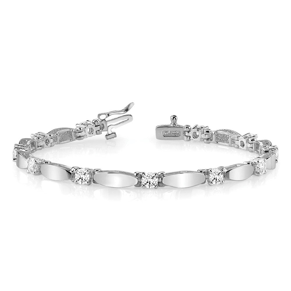 14k White Gold Complete 1.87 carat Round AA Diamond Curved Bar Link 7 inch Tennis Bracelet