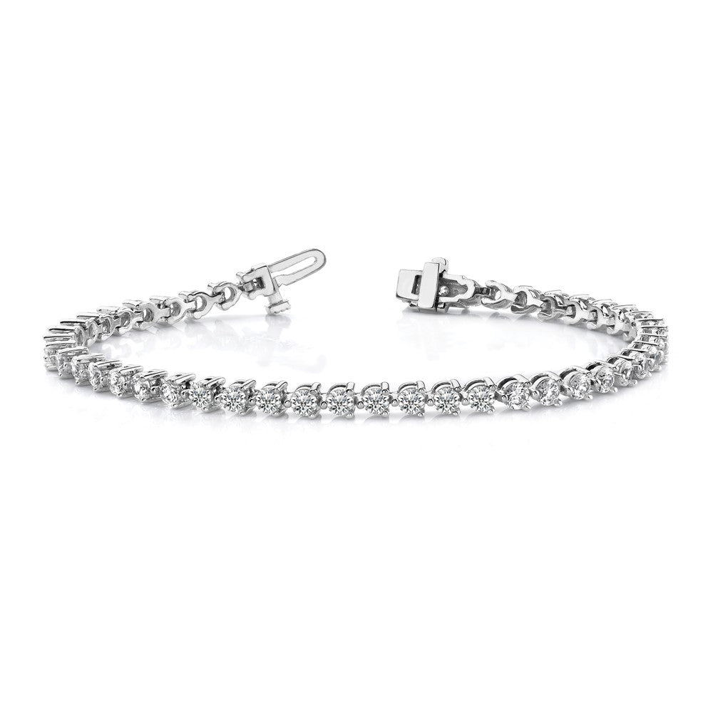 14k White Gold Complete 2.4 carat Round A Diamond 3-prong 7 inch Tennis Bracelet