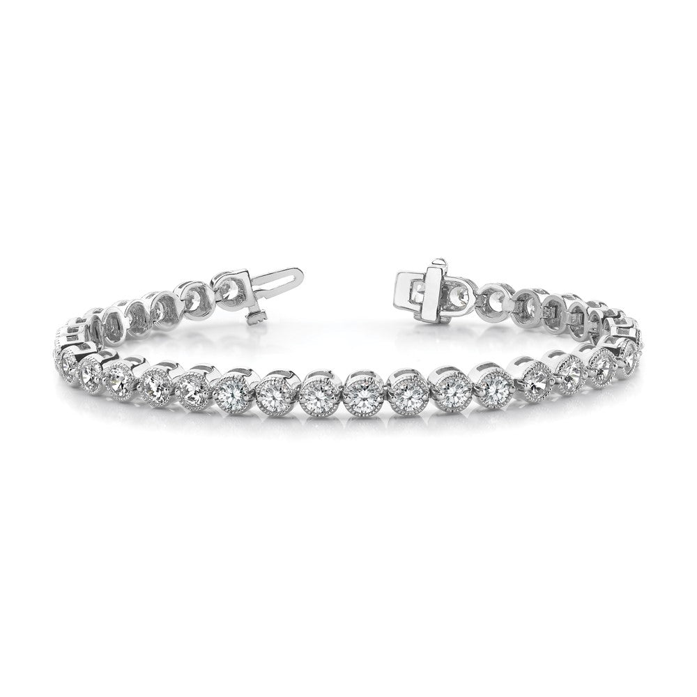 14k White Gold Complete 3.06 carat Round A Diamond 2-prong 7 inch Tennis Bracelet