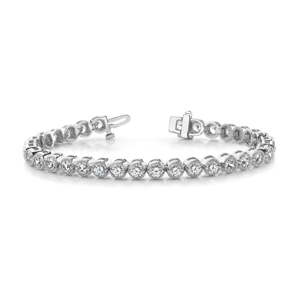 14k White Gold Complete 3.06 carat Round A Diamond 2-prong 7 inch Tennis Bracelet