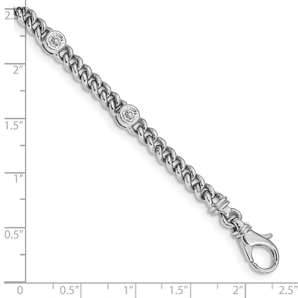 14k White Gold Complete 1 carat Round A Diamond Bezel Curb Link 7 inch Bracelet