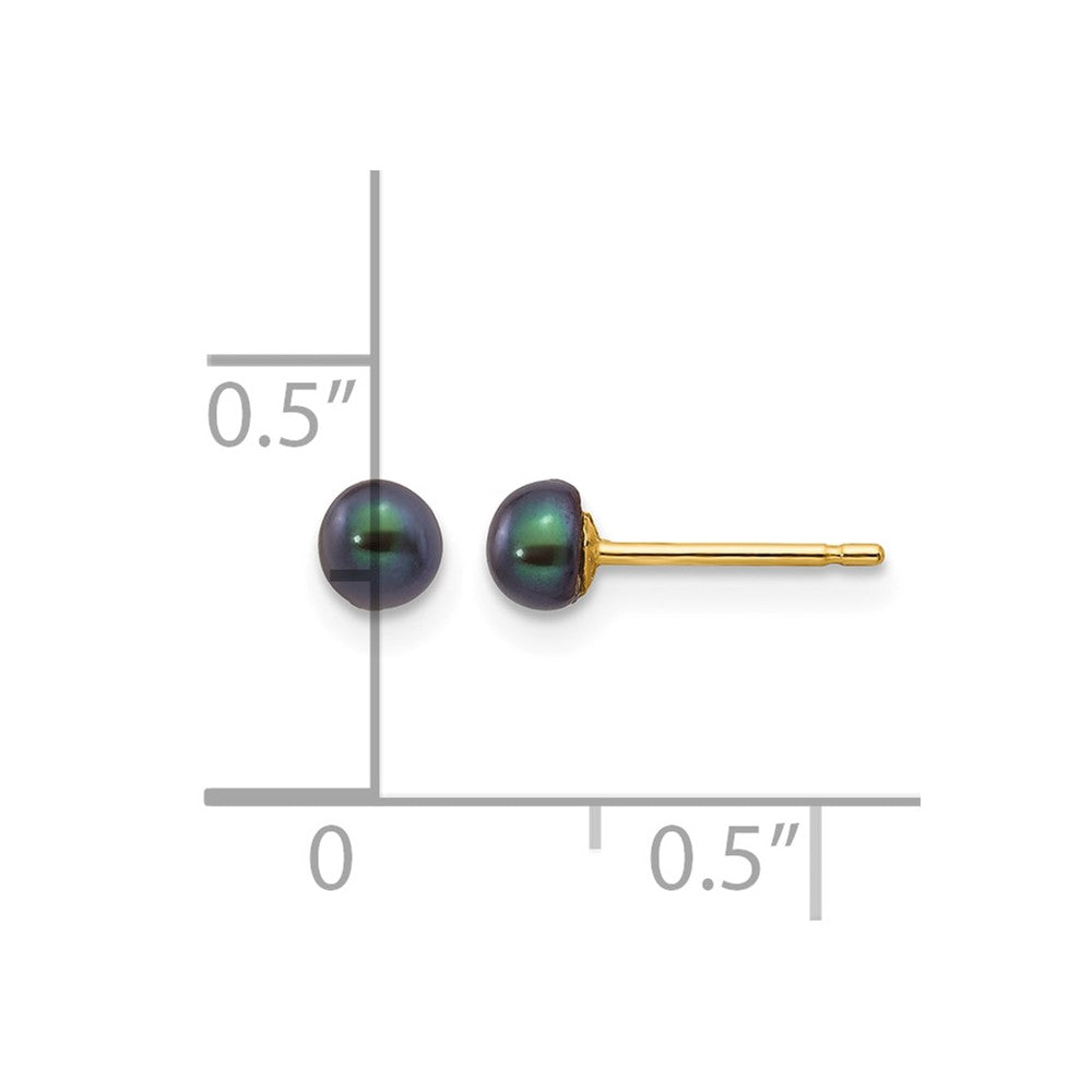 14k 3-4mm Black Button Freshwater Cultured Pearl Stud Post Earrings