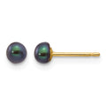 14k 3-4mm Black Button Freshwater Cultured Pearl Stud Post Earrings