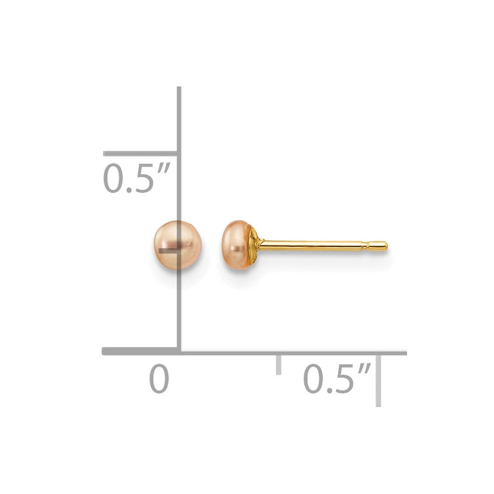 14k 3-4mm Pink Button Freshwater Cultured Pearl Stud Post Earrings