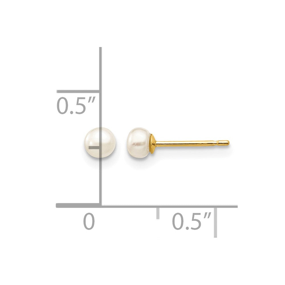 14k 3-4mm White Button Freshwater Cultured Pearl Stud Post Earrings
