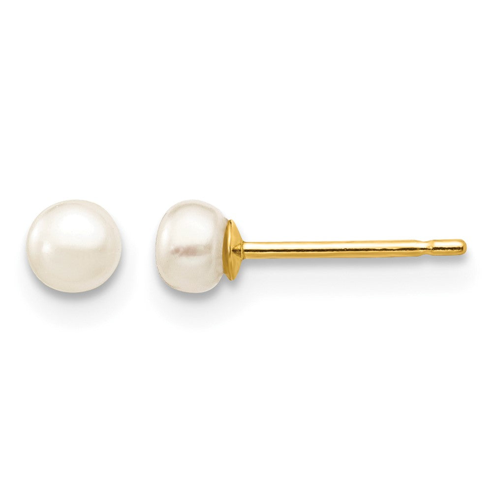 14k 3-4mm White Button Freshwater Cultured Pearl Stud Post Earrings
