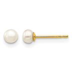 14k 3-4mm White Button Freshwater Cultured Pearl Stud Post Earrings