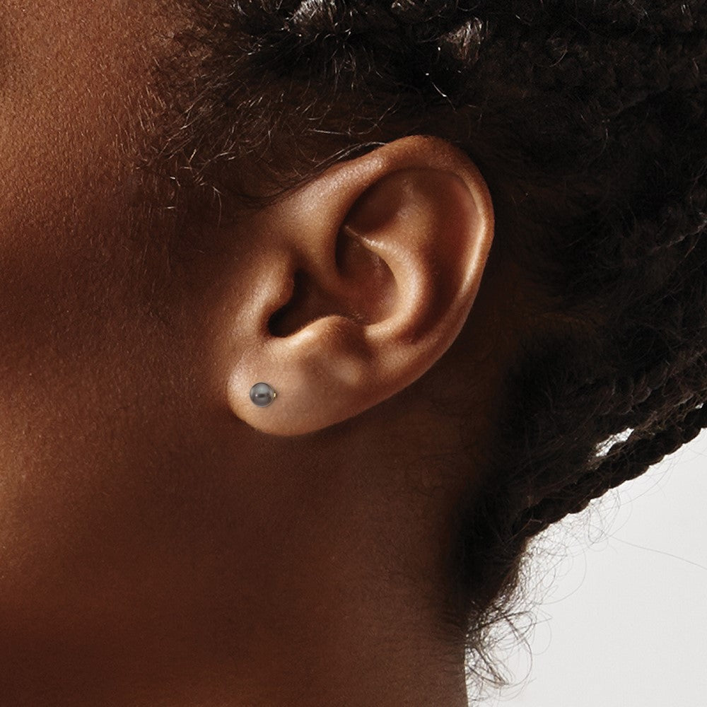 14k 3-4mm Black Round Freshwater Cultured Pearl Stud Post Earrings