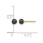 14k 3-4mm Black Round Freshwater Cultured Pearl Stud Post Earrings