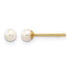 14k 3-4mm White Round Freshwater Cultured Pearl Stud Post Earrings