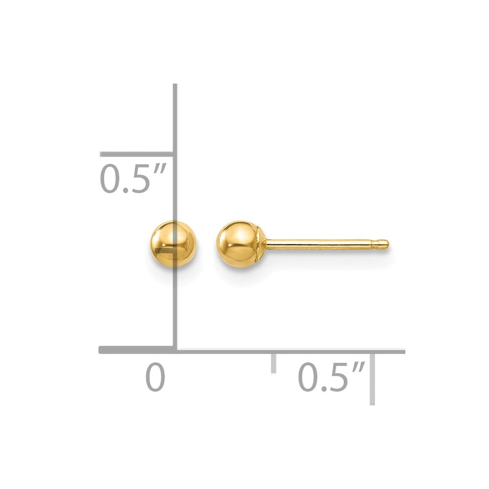 14k 3mm Polished Puffed Ball Post Earrings