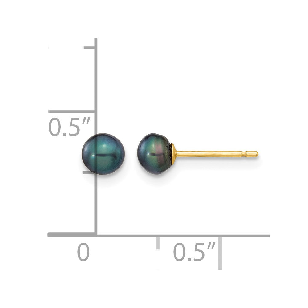 14k 4-5mm Black Button Freshwater Cultured Pearl Stud Post Earrings