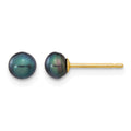 14k 4-5mm Black Button Freshwater Cultured Pearl Stud Post Earrings