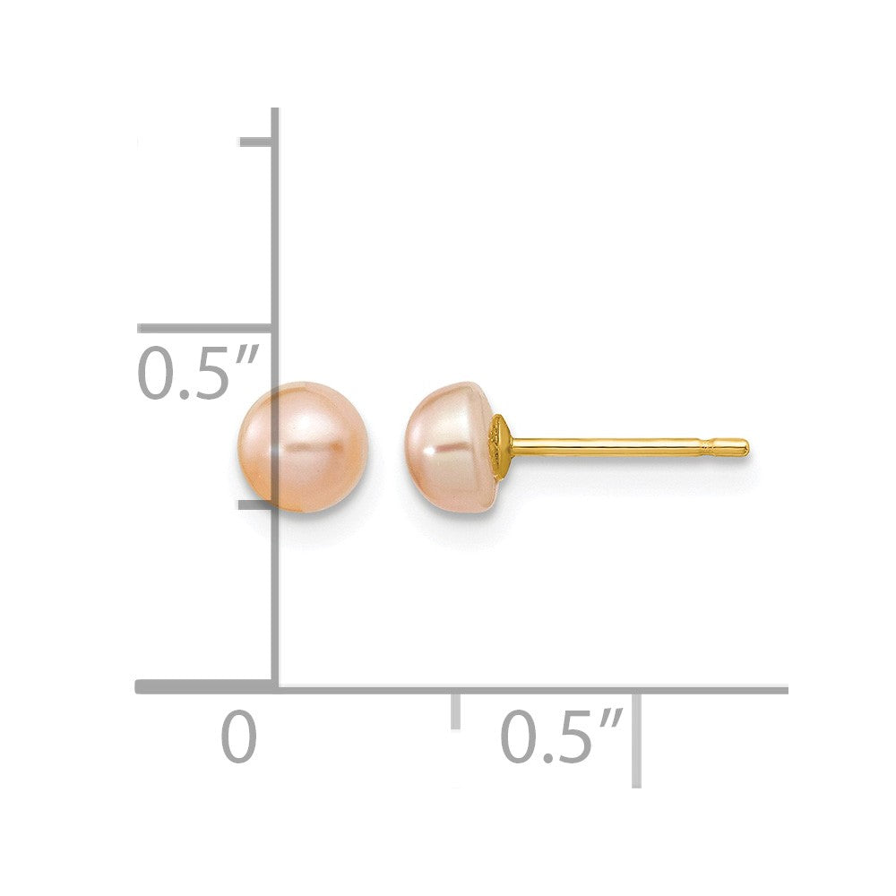 14k 4-5mm Pink Freshwater Cultured Button Pearl Stud Post Earrings