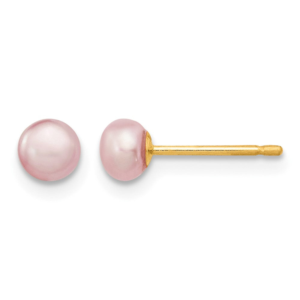 14K 4-5mm Purple Button Freshwater Cultured Pearl Stud Post Earrings