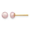 14K 4-5mm Purple Button Freshwater Cultured Pearl Stud Post Earrings