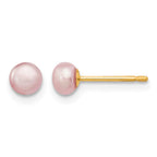 14K 4-5mm Purple Button Freshwater Cultured Pearl Stud Post Earrings