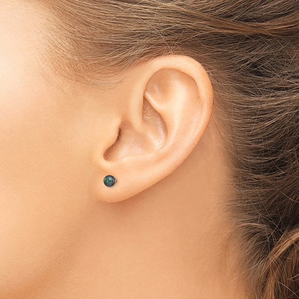 14k 4-5mm Black Round Freshwater Cultured Pearl Stud Post Earrings