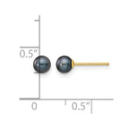 14k 4-5mm Black Round Freshwater Cultured Pearl Stud Post Earrings