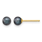 14k 4-5mm Black Round Freshwater Cultured Pearl Stud Post Earrings
