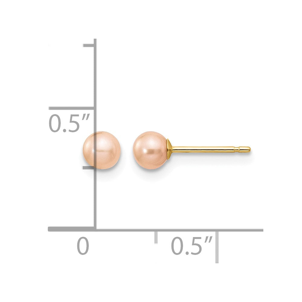 14k 4-5mm Pink Round Freshwater Cultured Pearl Stud Post Earrings