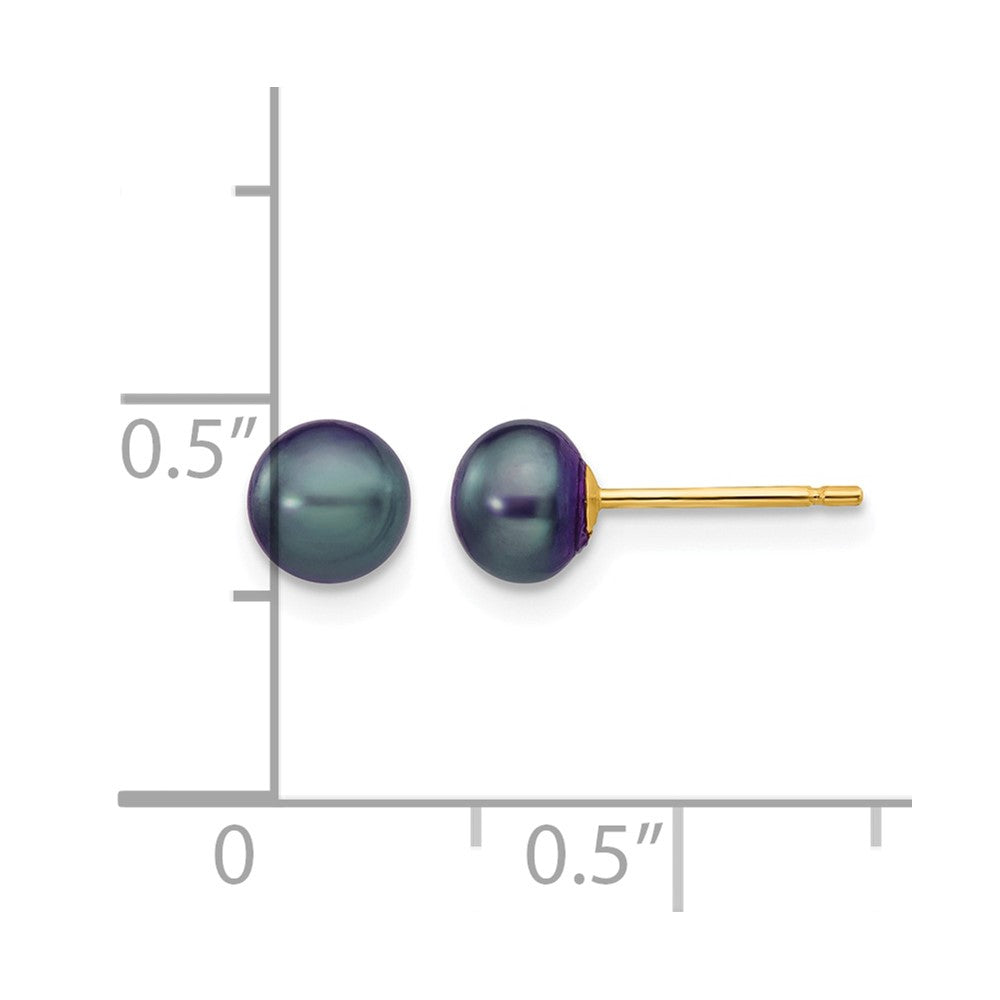 14k 5-6mm Black Button Freshwater Cultured Pearl Stud Post Earrings