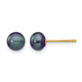 14k 5-6mm Black Button Freshwater Cultured Pearl Stud Post Earrings