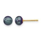 14k 5-6mm Black Button Freshwater Cultured Pearl Stud Post Earrings