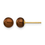 14k 5-6mm Brown Button Freshwater Cultured Pearl Stud Post Earrings