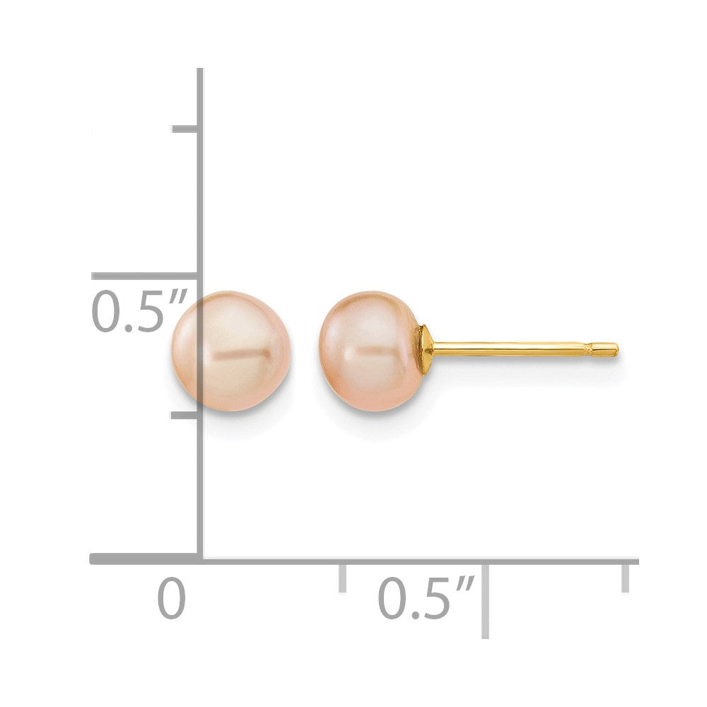 14k 5-6mm Pink Button Freshwater Cultured Pearl Stud Post Earrings