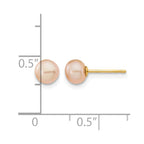 14k 5-6mm Pink Button Freshwater Cultured Pearl Stud Post Earrings