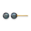 14k 5-6mm Black Round Freshwater Cultured Pearl Stud Post Earrings