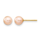 14k 5-6mm Pink Round Freshwater Cultured Pearl Stud Post Earrings