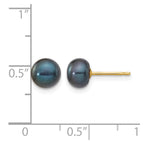 14k 6-7mm Black Button Freshwater Cultured Pearl Stud Post Earrings