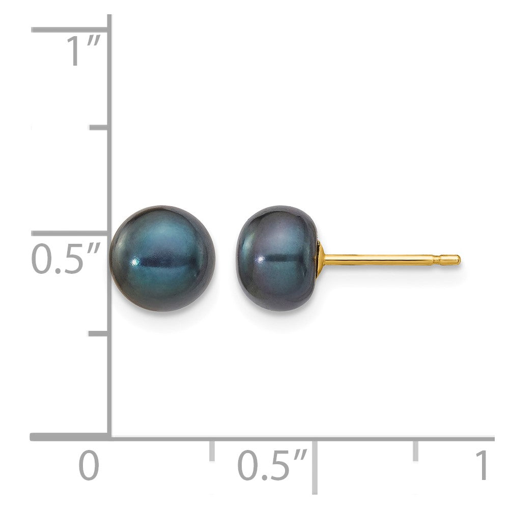 14k 6-7mm Black Button Freshwater Cultured Pearl Stud Post Earrings