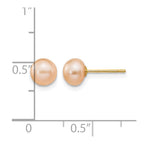 14k 6-7mm Pink Button Freshwater Cultured Pearl Stud Post Earrings