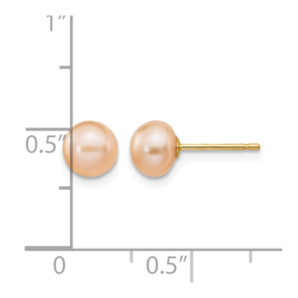 14k 6-7mm Pink Button Freshwater Cultured Pearl Stud Post Earrings