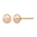 14k 6-7mm Pink Button Freshwater Cultured Pearl Stud Post Earrings