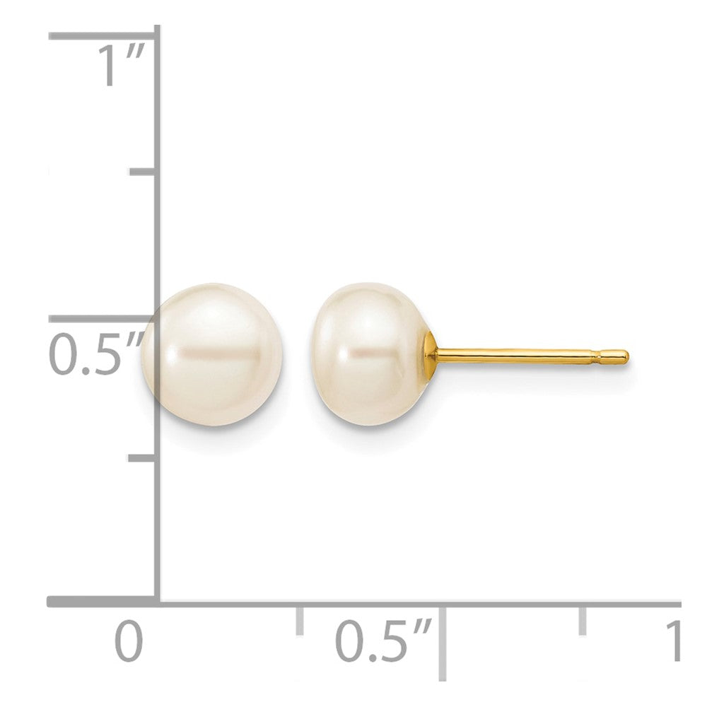 14k 6-7mm White Button Freshwater Cultured Pearl Stud Post Earrings