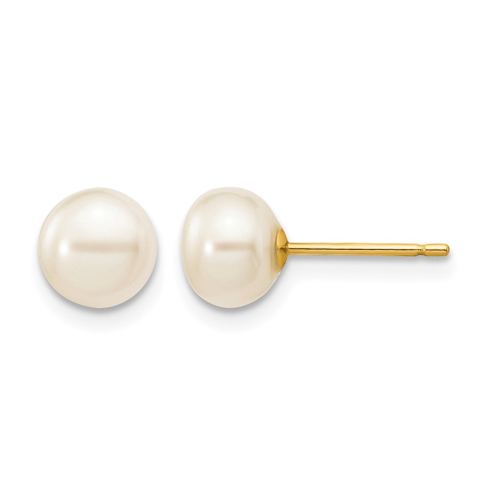 14k 6-7mm White Button Freshwater Cultured Pearl Stud Post Earrings