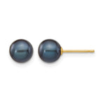 14k 6-7mm Black Round Freshwater Cultured Pearl Stud Post Earrings