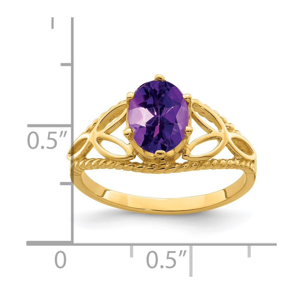 14k 8x6mm Oval Amethyst Filigree Ring