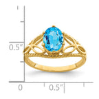 14k 8x6mm Oval Blue Topaz Checker-cut Filigree Ring