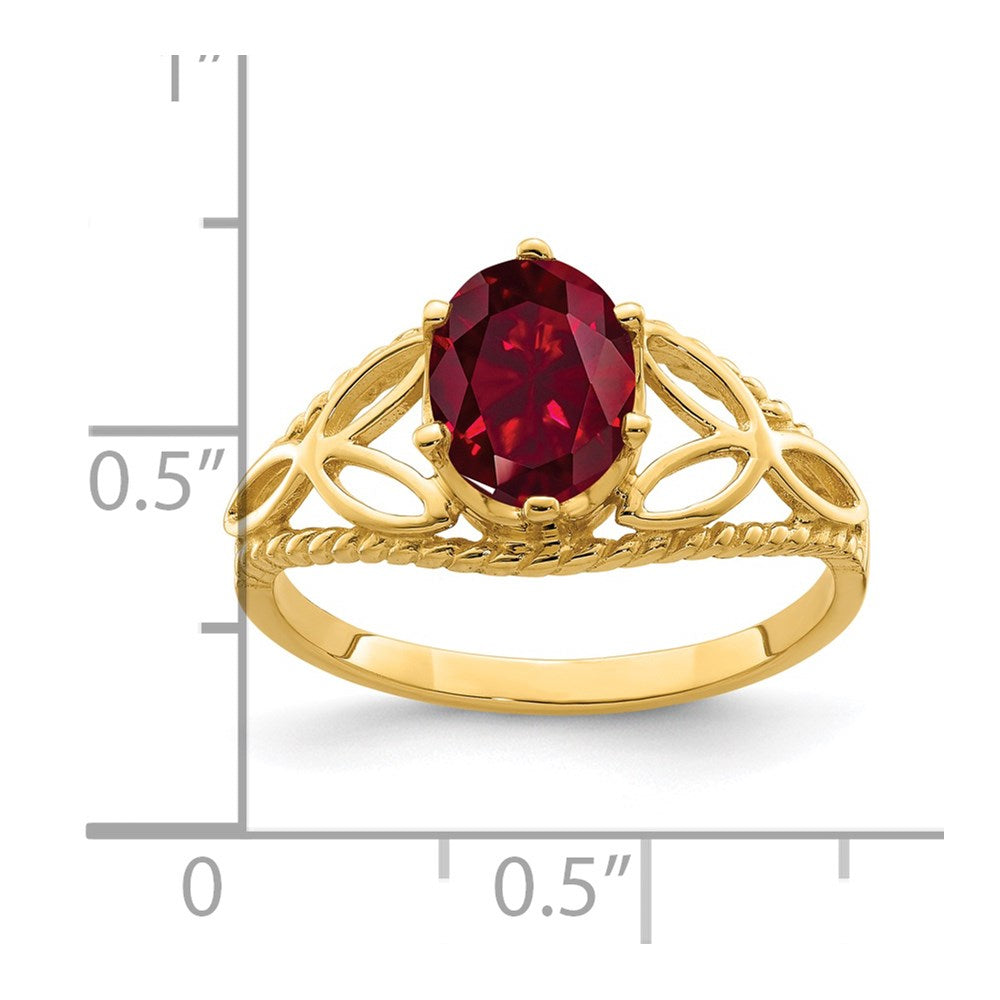 14k 8x6mm Oval Lab-Created Ruby Filigree Ring
