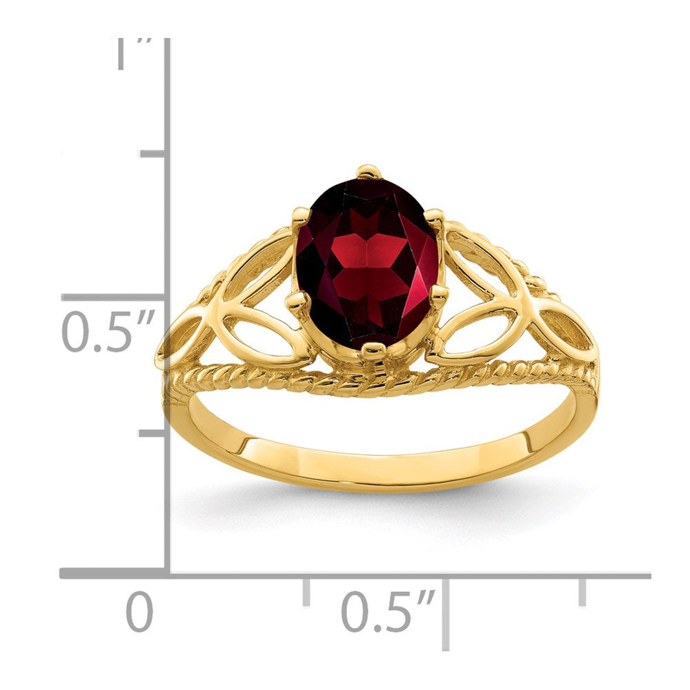 14k 8x6mm Oval Garnet Filigree Ring