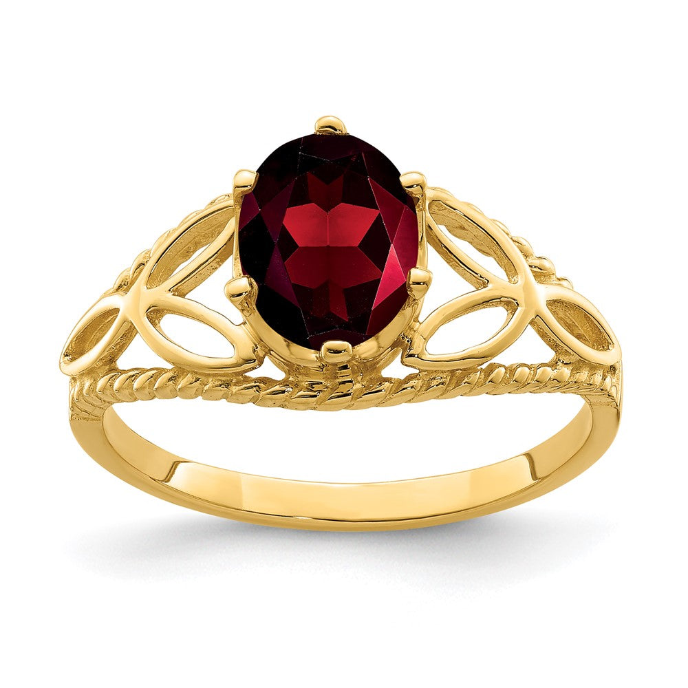 14k 8x6mm Oval Garnet Filigree Ring