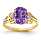 14k 9x7mm Oval Amethyst and 1/20 carat AA Diamond Filigree Ring