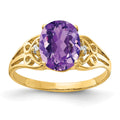 14k 9x7mm Oval Amethyst and 1/20 carat AAA Diamond Filigree Ring