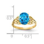 14k 9x7mm Oval Blue Topaz and AA Diamond Filigree Ring